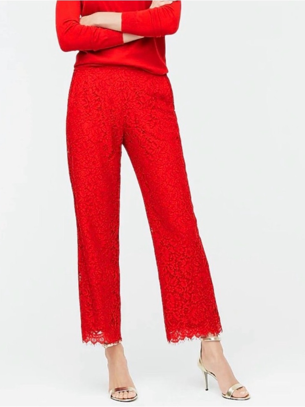 J. Crew Tall Lace High-Rise Peyton Wide-Leg Pants in Red Size 4